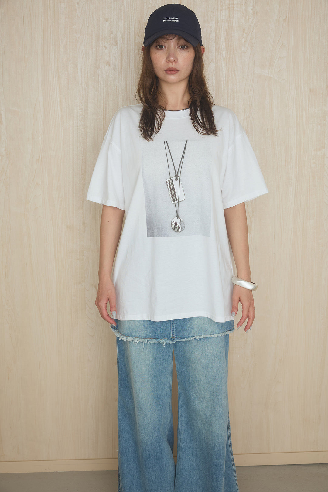 [SET]フロントモチーフプリントビッグTシャツ+スカートドッキングデニム(2set)