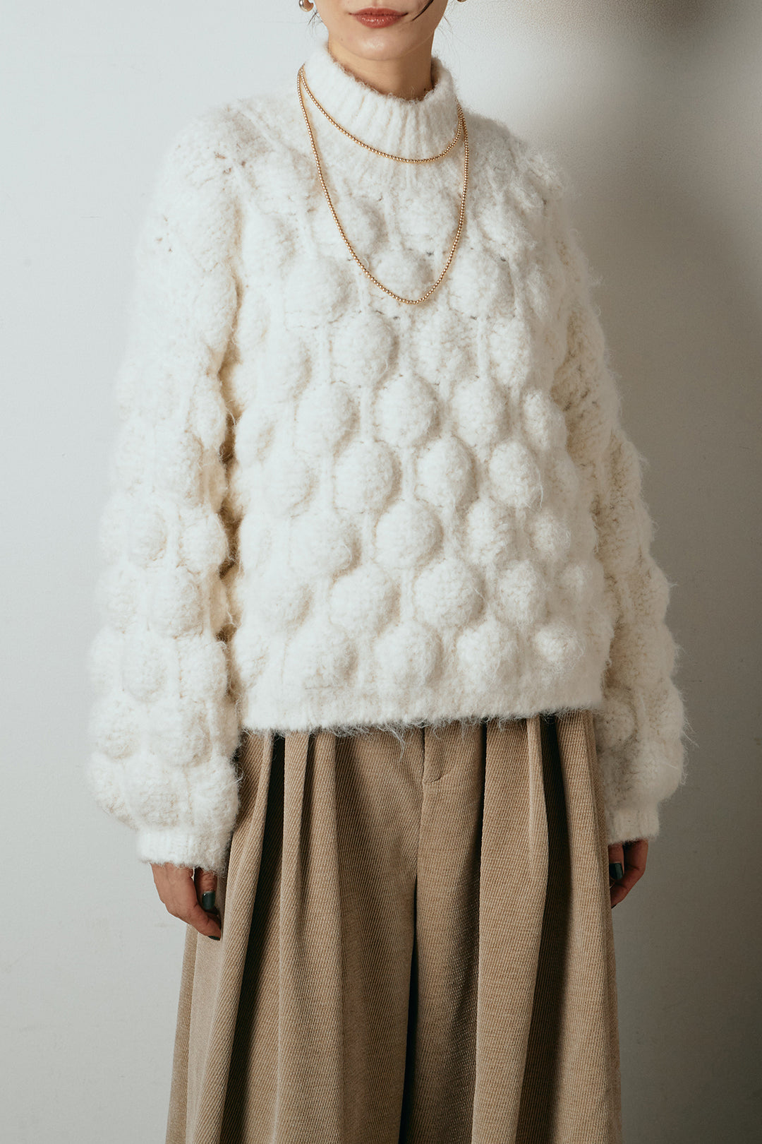 [SET]ボリュームポップコーンニットトップス+ベルトループコーデュロイワイドパンツ(2set)