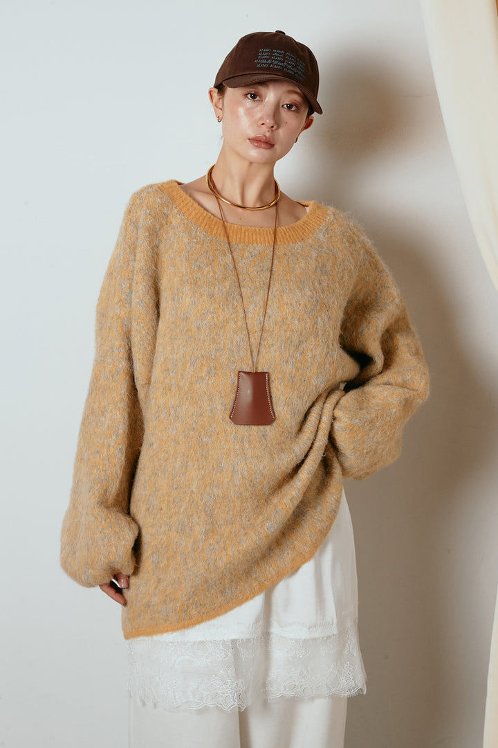 ボリュームスリーブミックスニットトップス