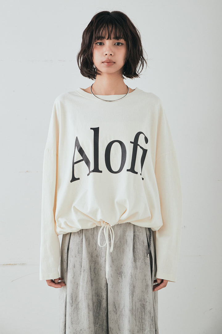 [SET]裾センタードロストロゴプリントワイドTシャツ+紐ベルト付きかすれ柄ワイドスラックス(2set)