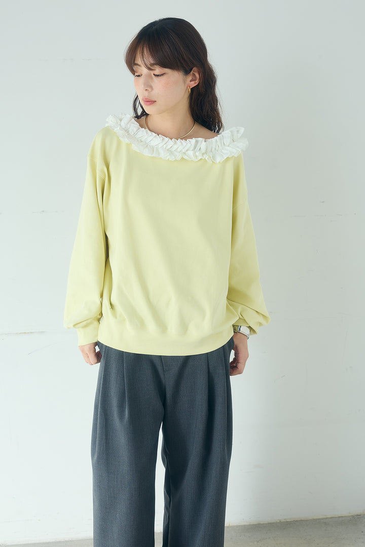 [SET]ネックギャザーフリルスウェット+サイドベルトタック入りスラックス(2set)