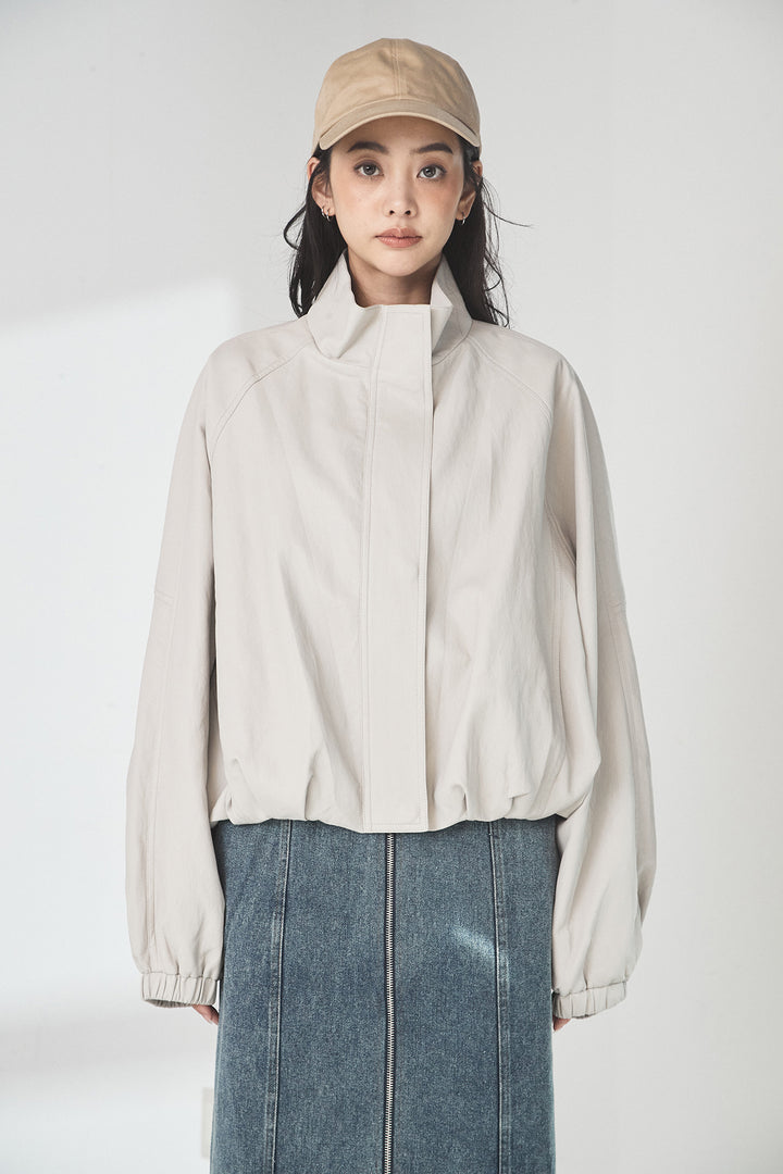 スタンドネックレザーライクブルゾン