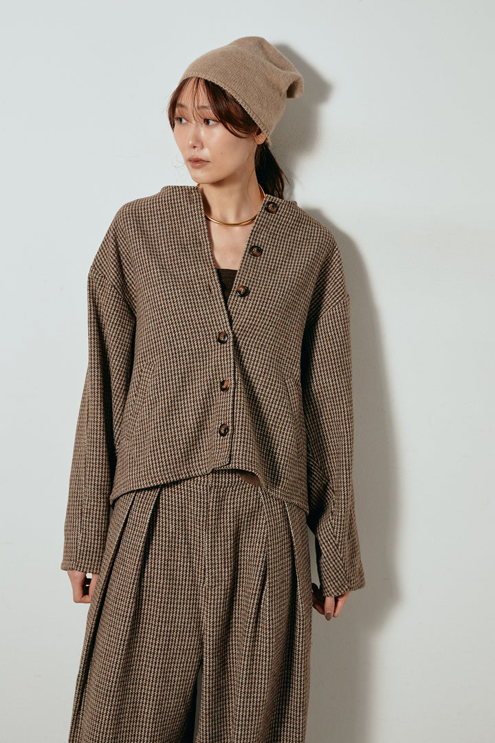 ノーカラーガンクラブチェックジャケット