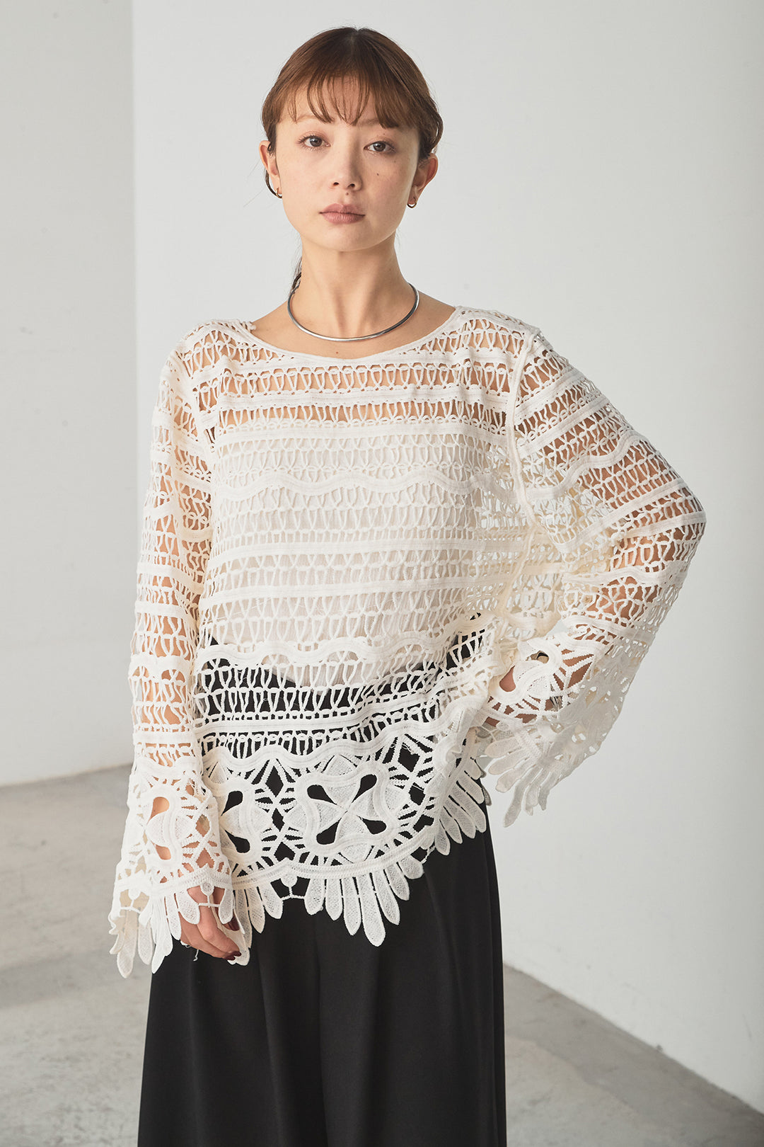 [SET]裾デザインメッシュプルオーバー+スプリングカラーデニムパンツ(2set)