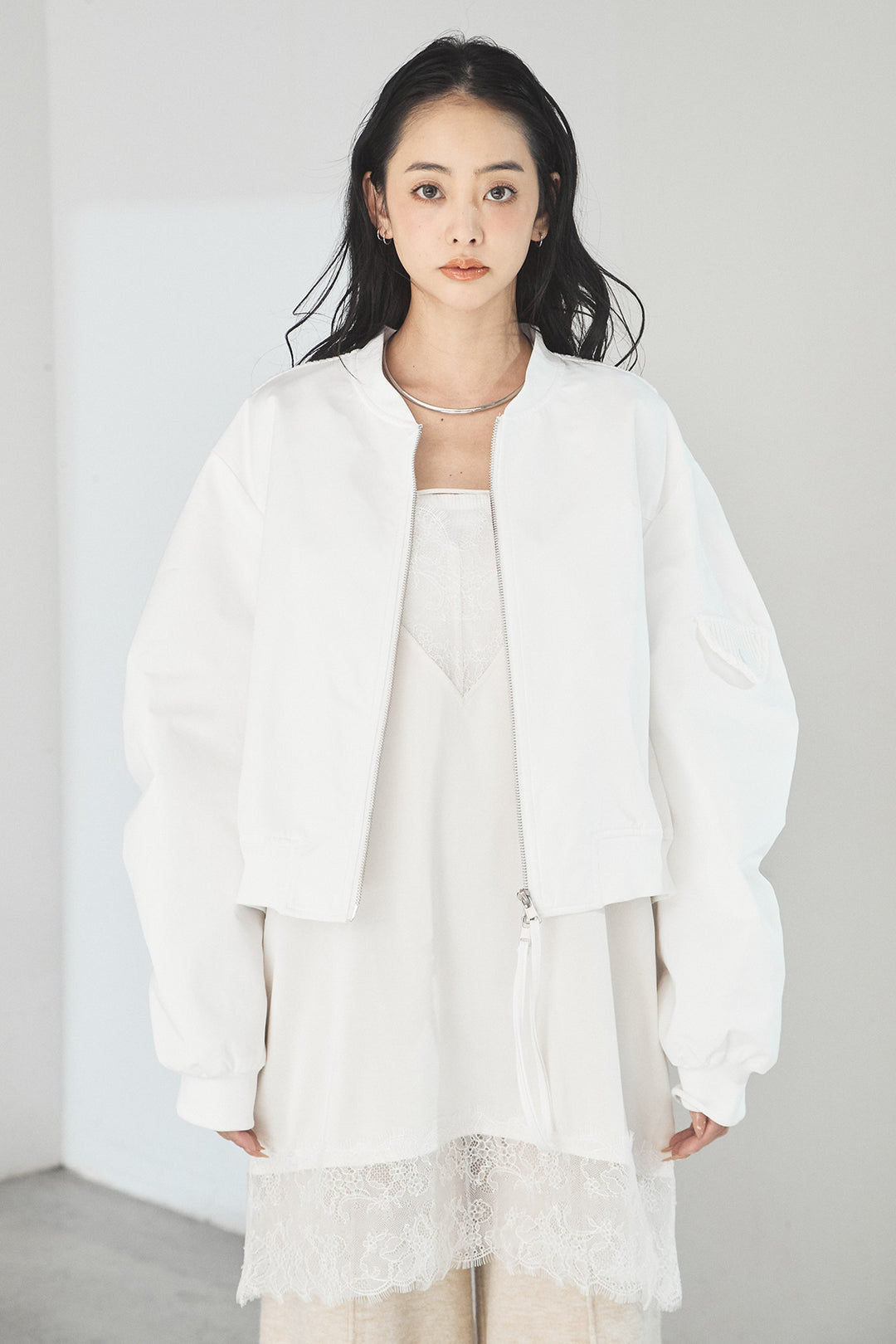 [SET]袖ギャザーデザインブルゾン+センターラインニットパンツ(2set)