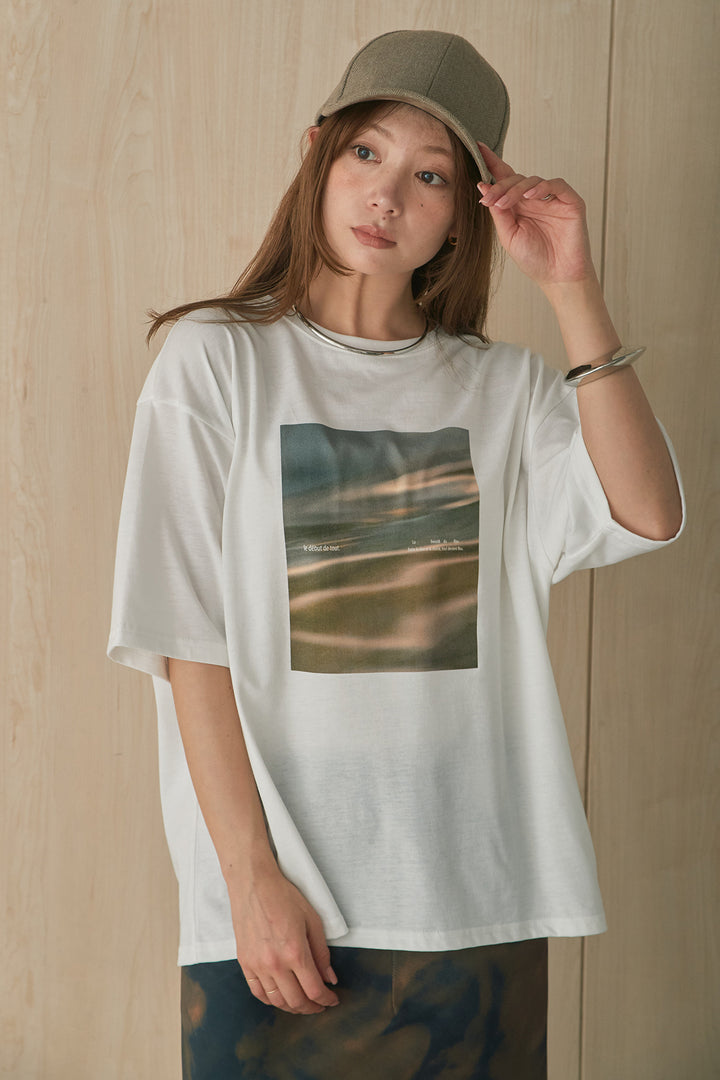 [SET]MarbleプリントTシャツ+ポケットベルト付きニーサイドタックパンツ(2set)