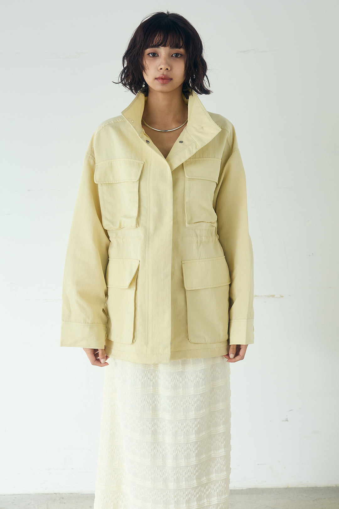 [SET]ナイロンツイルフィールドジャケット+ジャガードカットソータイトスカート(2set)