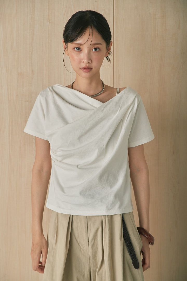 [SET]綿天竺半袖オフショルTシャツ+ニュアンスタイダイボリュームパンツ(2set)