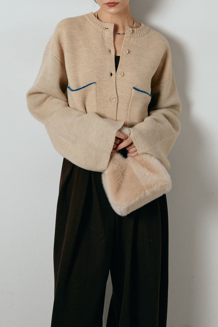 [SET]アルパカタッチダブルフェイスカーディガン+ウールライクチェックタックパンツ(2set)