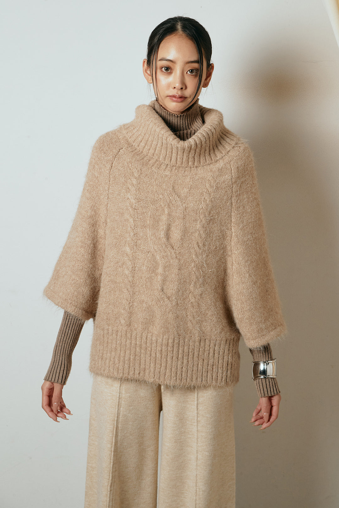 [SET]起毛ミディアムスリーブニットトップス+センターラインニットパンツ(2set)