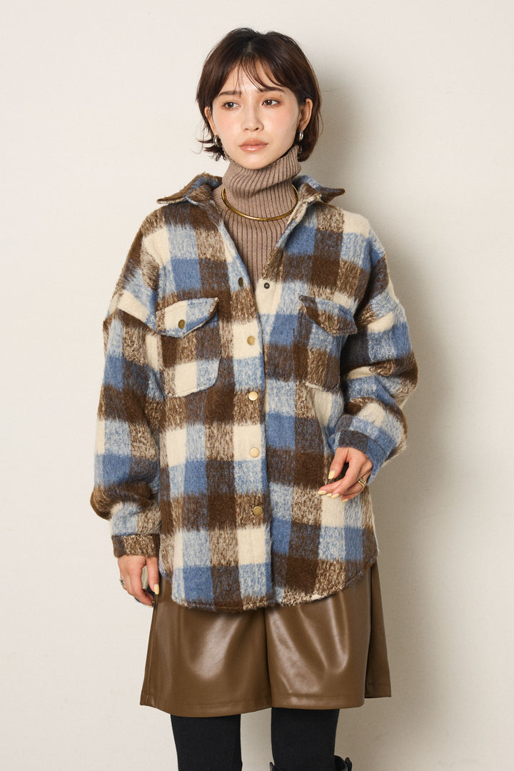 起毛チェック柄ポケットアウター