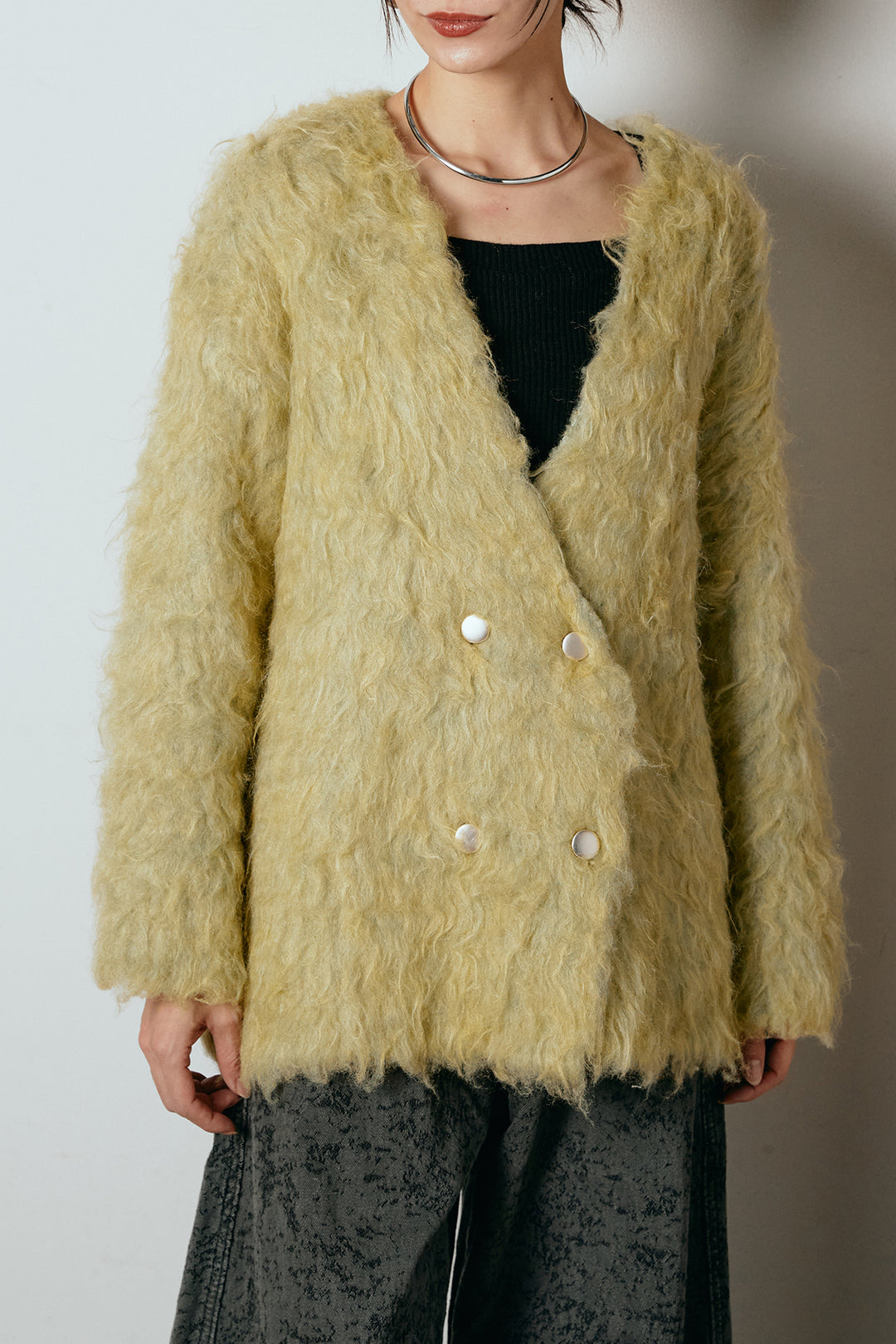 [SET]ウェーブシャギーニットジャケット+スウェードライク裾フリンジスカート(2set)