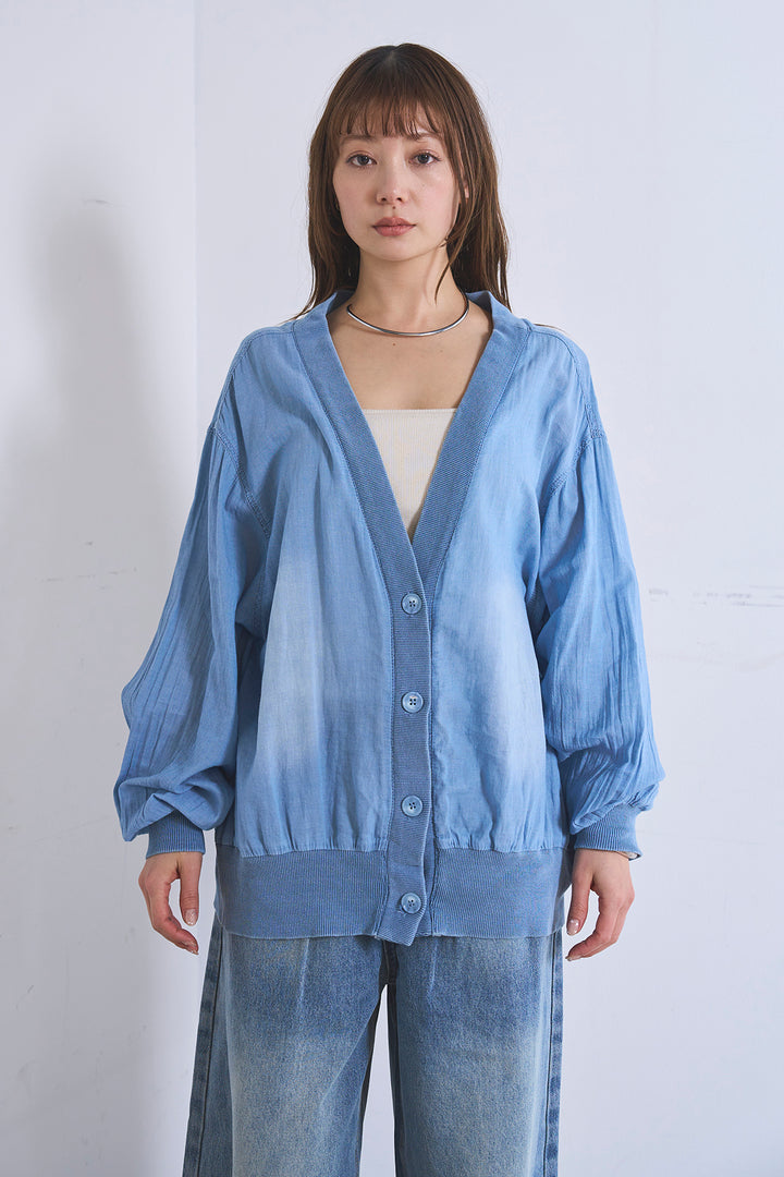 [SET]シアーデニムカーディガン+ベルトループワイドタックデニムパンツ(2set)