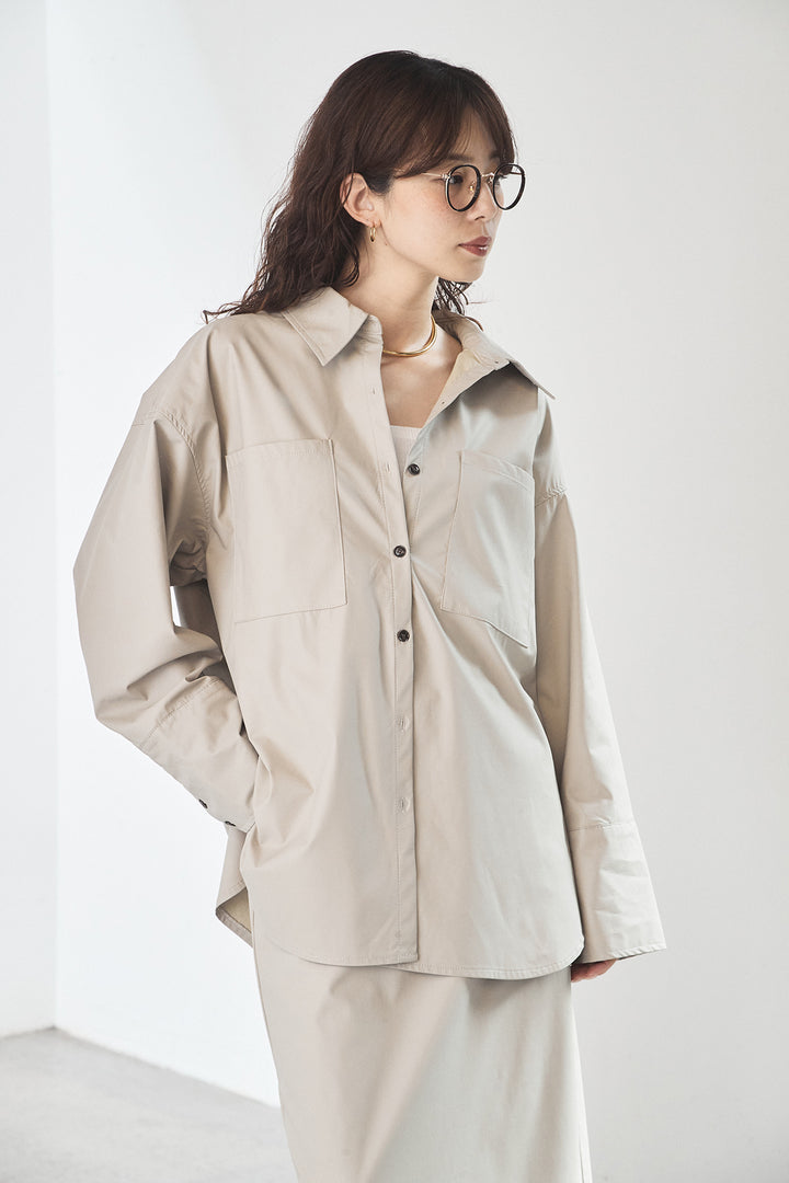 [SET]ウォッシャブルエコレザービックカフスシャツ+ウォッシャブルエコレザーナロースカート(2set)