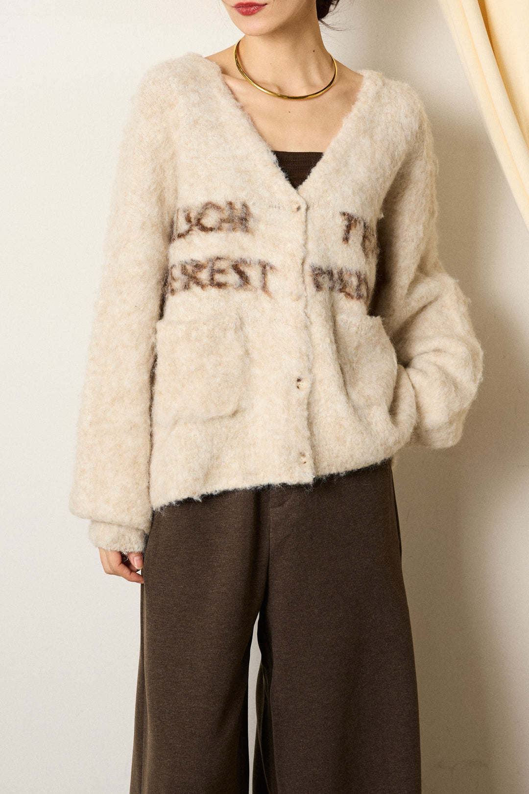 [SET]ウール混透かしロゴニットカーディガン+ロープベルト付きスウェード調スカート(2set)