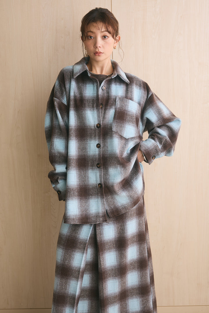 [SET]起毛チェック柄シャツジャケット+起毛チェック柄ボックスタックスカート(2set)