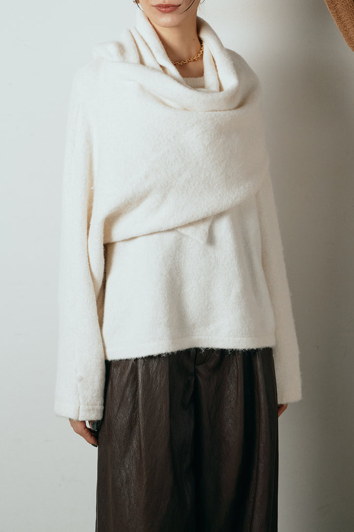 [SET]ネック巻きデザインニットトップス+ベルト付きレザーライクタックパンツ(2set)