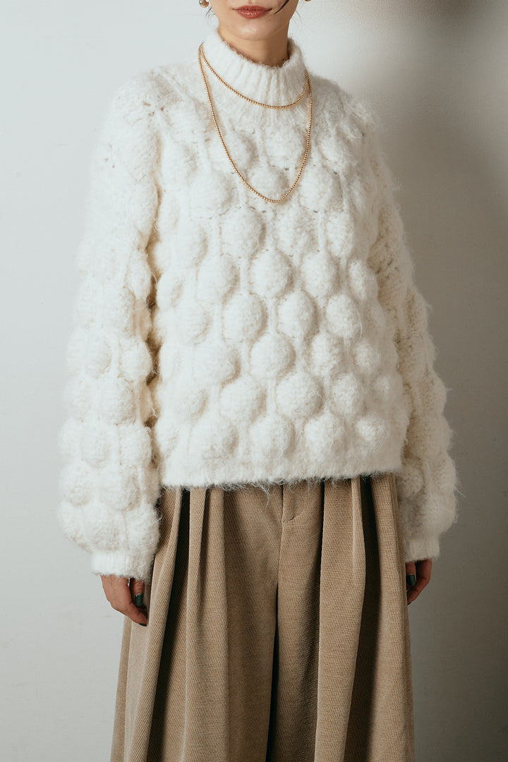 [SET]ボリュームポップコーンニットトップス+編みベルト付きワイドパンツ(2set)