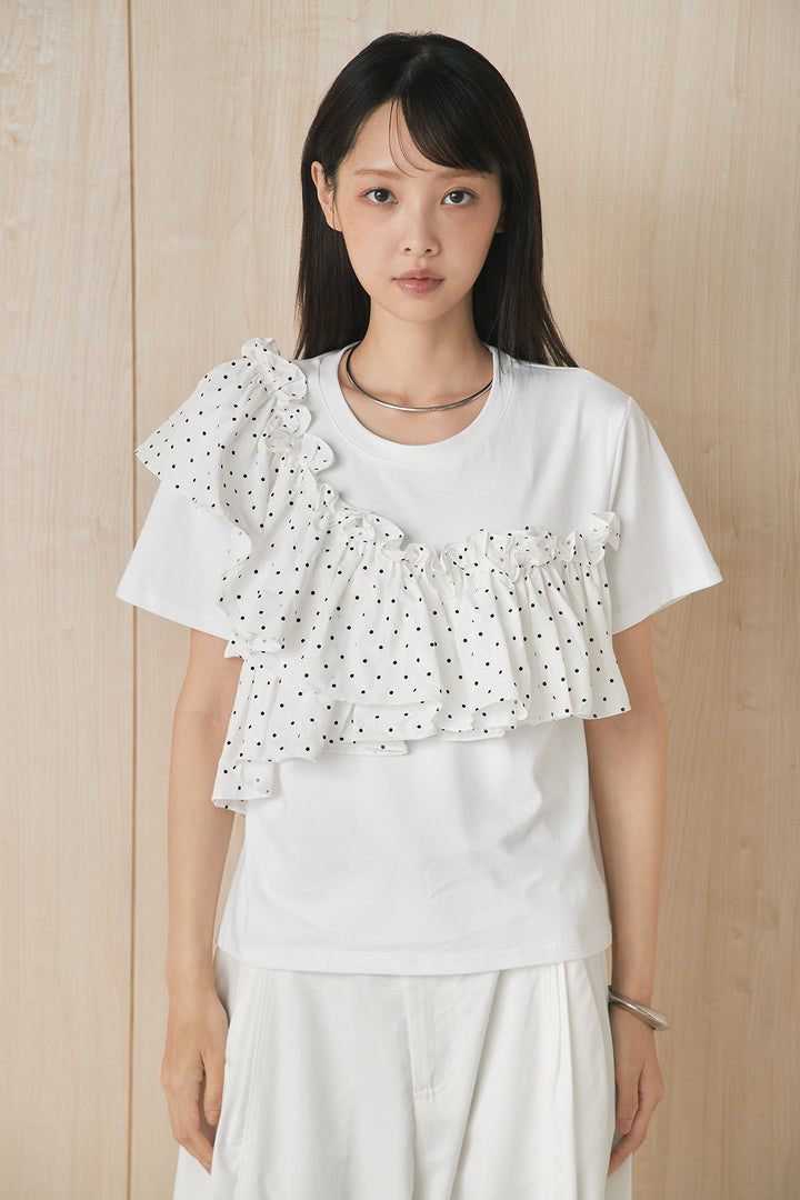 ドットアシメフリルデザインTシャツ
