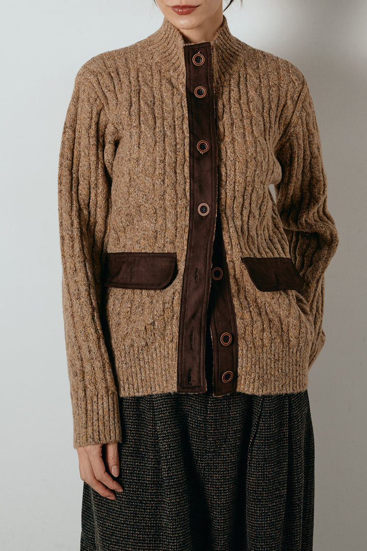 [SET]ボトルネックケーブルニットカーディガン+ベルトループコーデュロイワイドパンツ(2set)