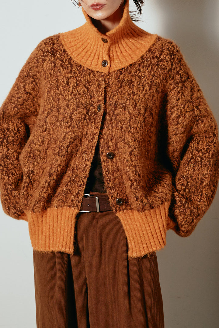 [SET]ハイネックミックスニットトップス+サイド切り替えリブニットロングスカート(2set)