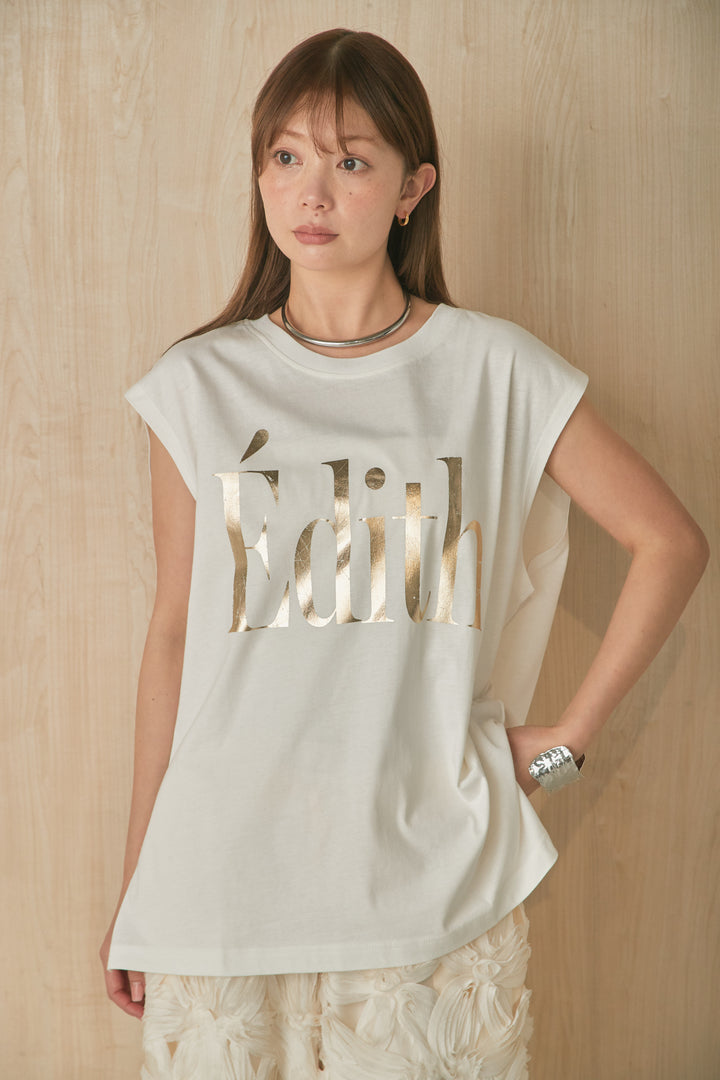 箔ロゴプリントノースリーブTシャツ