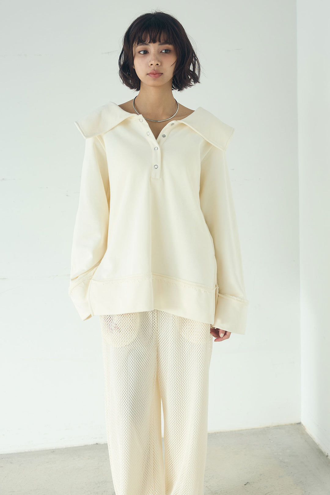 [SET]ビッグカラー2WAYスウェットトップス+メッシュリラックスパンツ(2set)