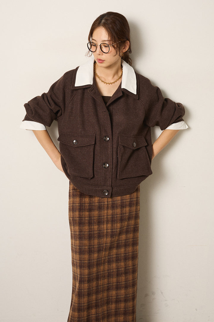 衿レイヤードフェイクウールジャケット