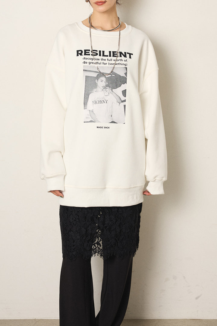 [SET]モノトーンプリントスウェット+レオパード柄サテンスカート(2set)