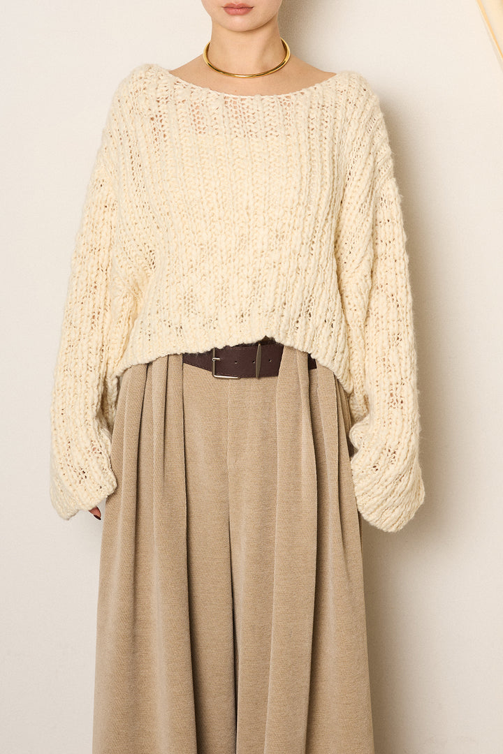 [SET]チャンキースラブニットクロップドプルオーバー+ベルトループコーデュロイワイドパンツ(2set)