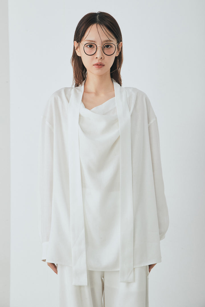 [SET]ニュアンスボータイブラウス+斜めボタンタック入りスラックス(2set)