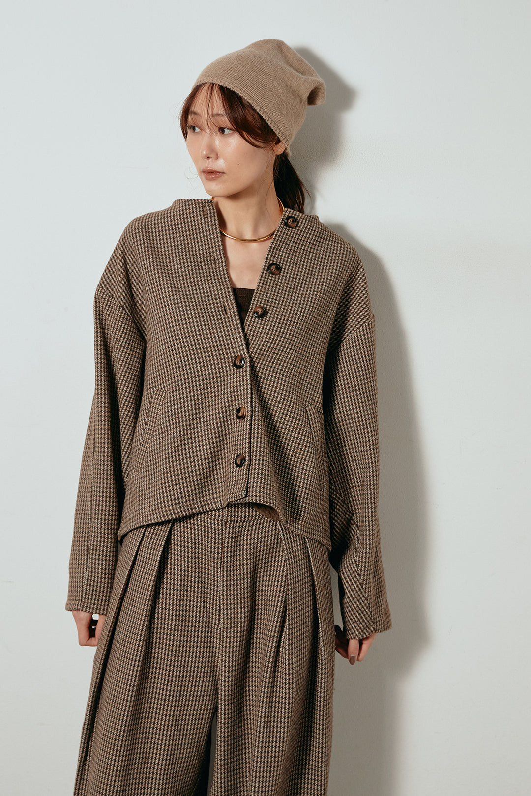 [SET]ノーカラーガンクラブチェックジャケット+ガンクラブチェックタックパンツ(2set)