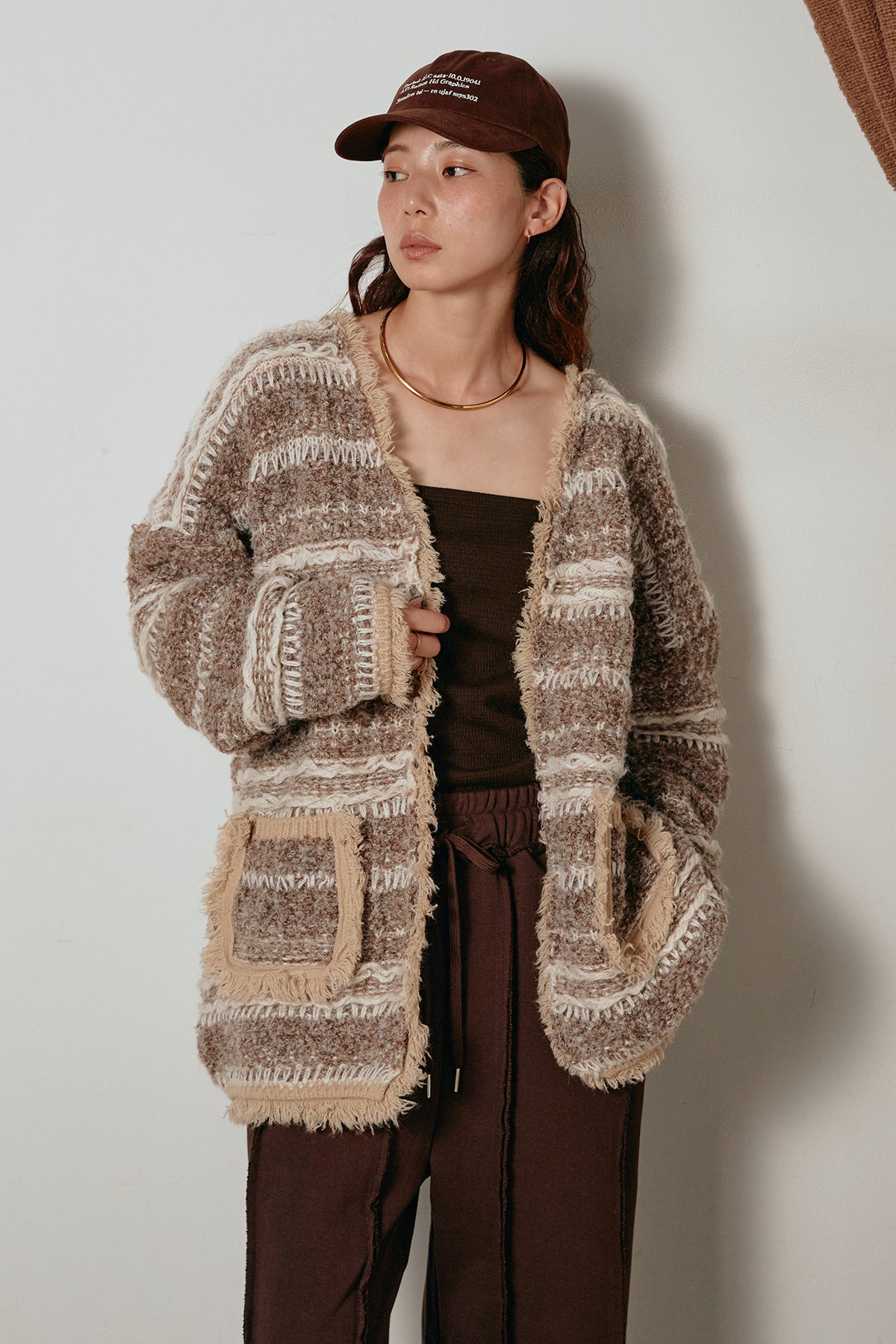 フリンジニュアンスライン柄ニットカーディガン – ESICA