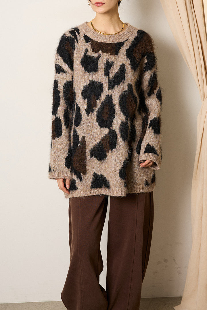 [SET]ルーズアニマルモヘアニットトップス+編み地切り替えフレアニットスカート(2set)