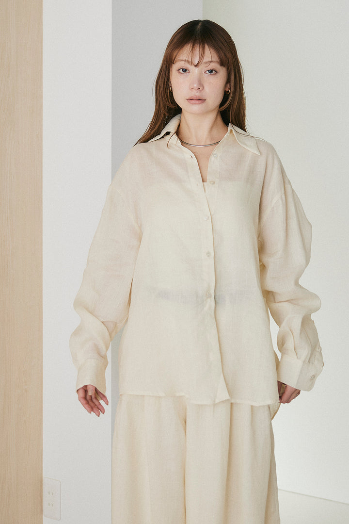 [SET]リラックスシアーシャツ+細ベルト付きシアーワイドパンツ(2set)