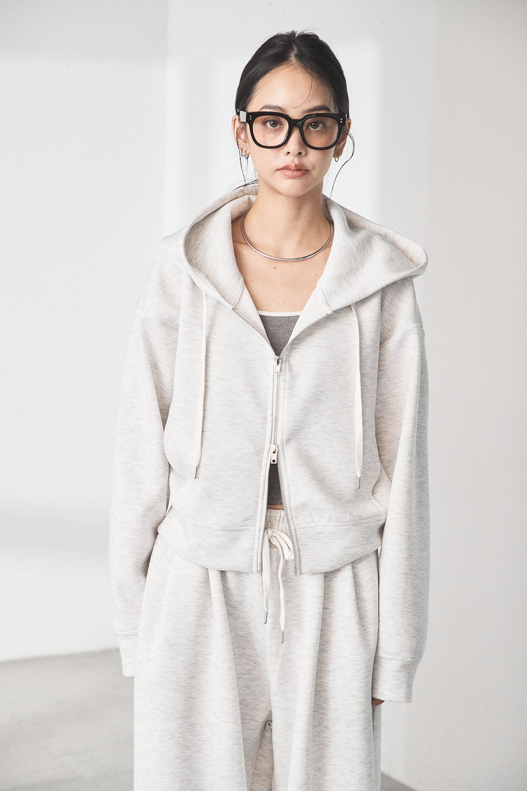 [SET]スウェットドルマンジップフードパーカー+スウェットコクーンイージーパンツ(2set)