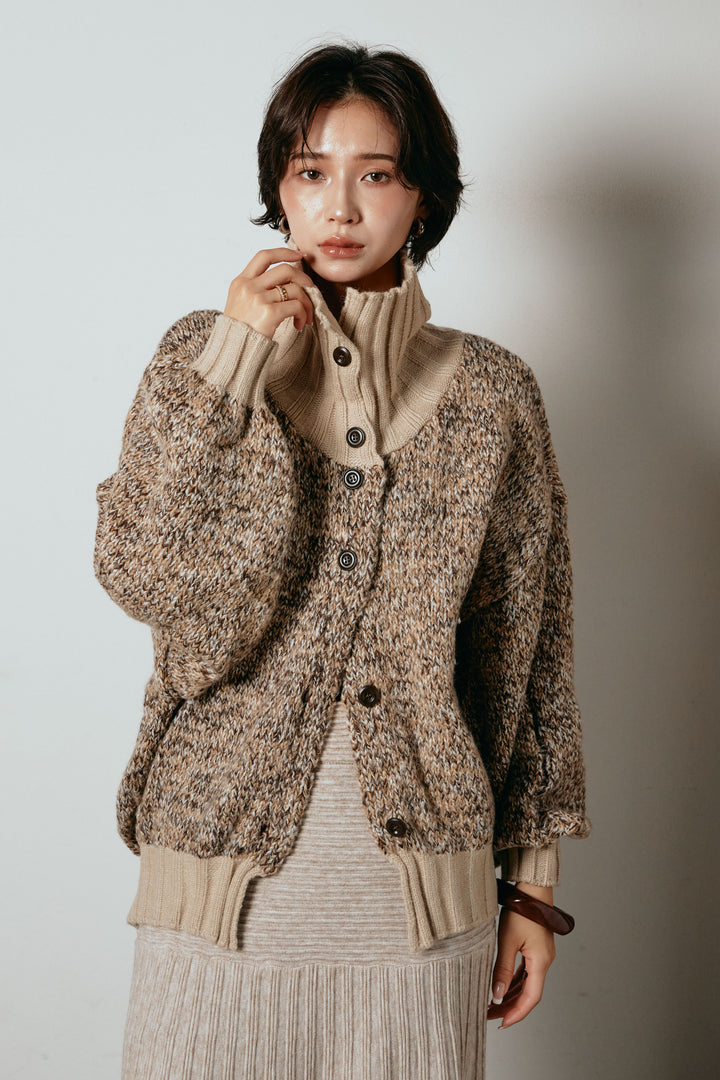 [SET]ハイネックミックスニットカーディガン+フロントタック入りコーデュロイパンツ(2set)