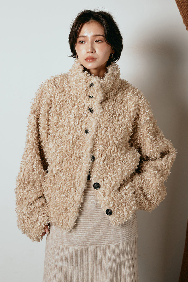 [SET]プードルファーミドルジャケット+編み地切り替えフレアニットスカート(2set)