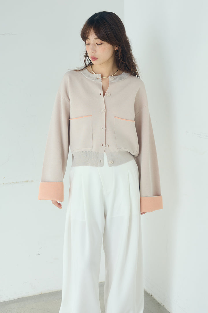 [SET]レーヨンポリダブルフェイスカーディガン+レース刺繍切替ワイドパンツ(2set)