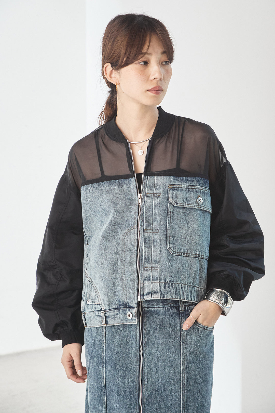 デニムコンビネーションブルゾン