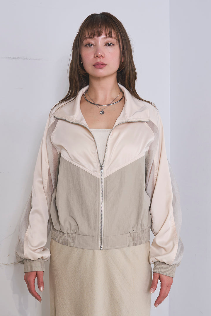 [SET]異素材切替ZIPブルゾン+サイドラインギャザースカート(2set)