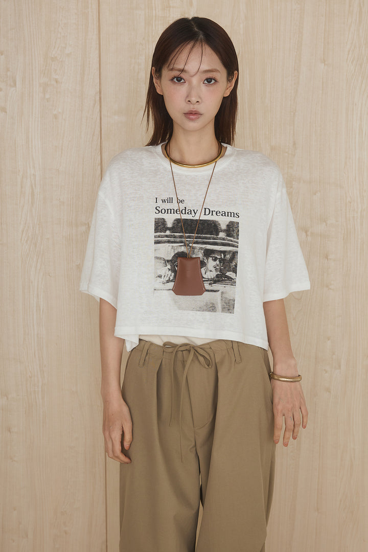 [SET]グラフィックサムデイワイドクロップドT+異素材ベルト付きラップ風ニュアンスワイドパンツ(2set)