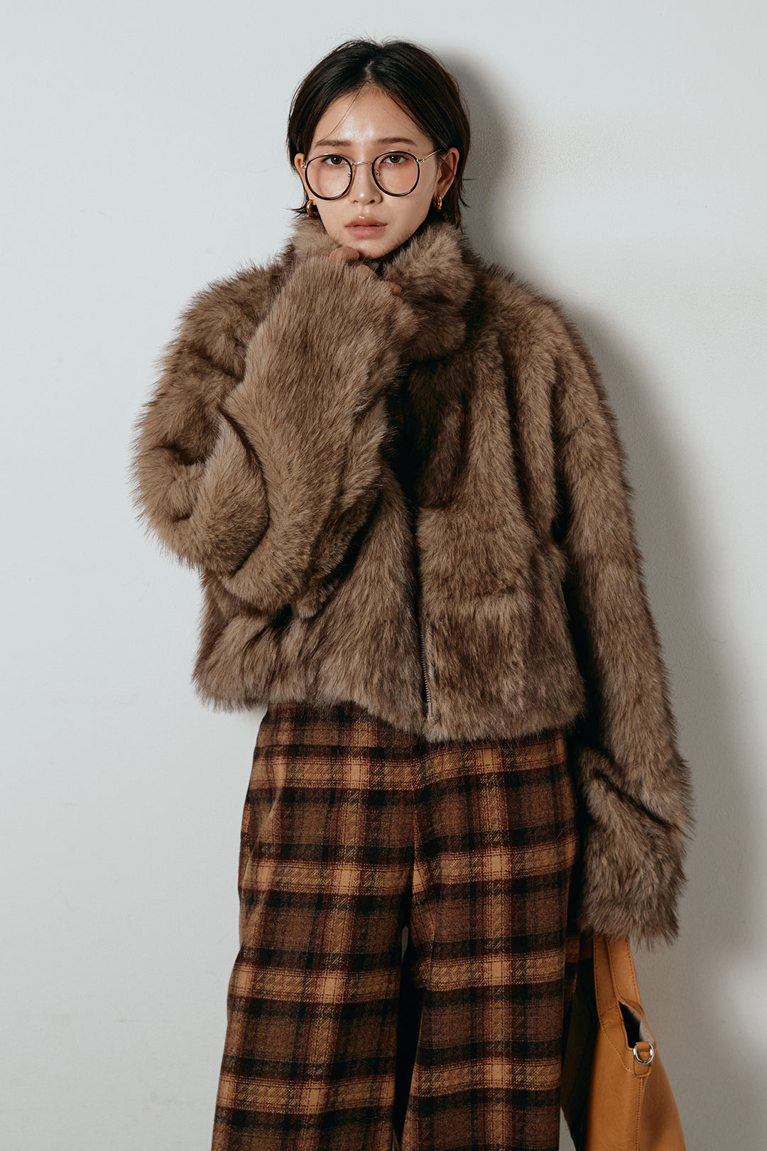 [SET]エコファーショート丈ブルゾン+加工デニムタックコクーンワイドパンツ(2set)