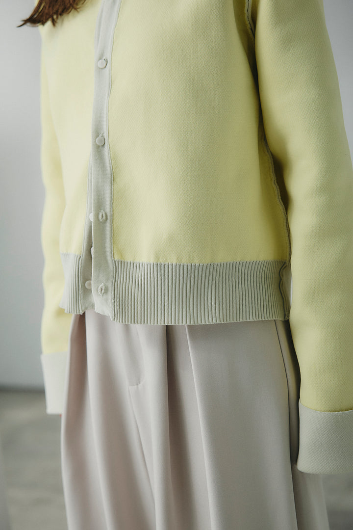 [SET]リバーシブル配色ニットカーディガン+デニムライクヘリンボーンタックパンツ(2set)