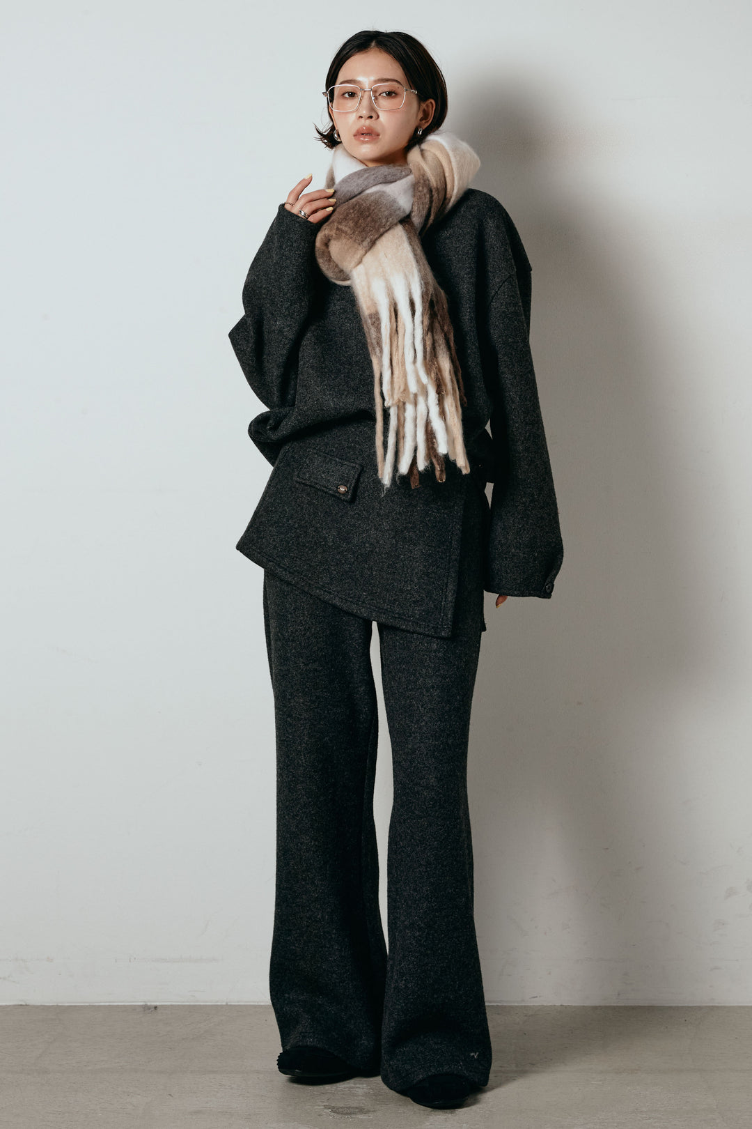 [SET]チェックマフラー付きニットSETUP