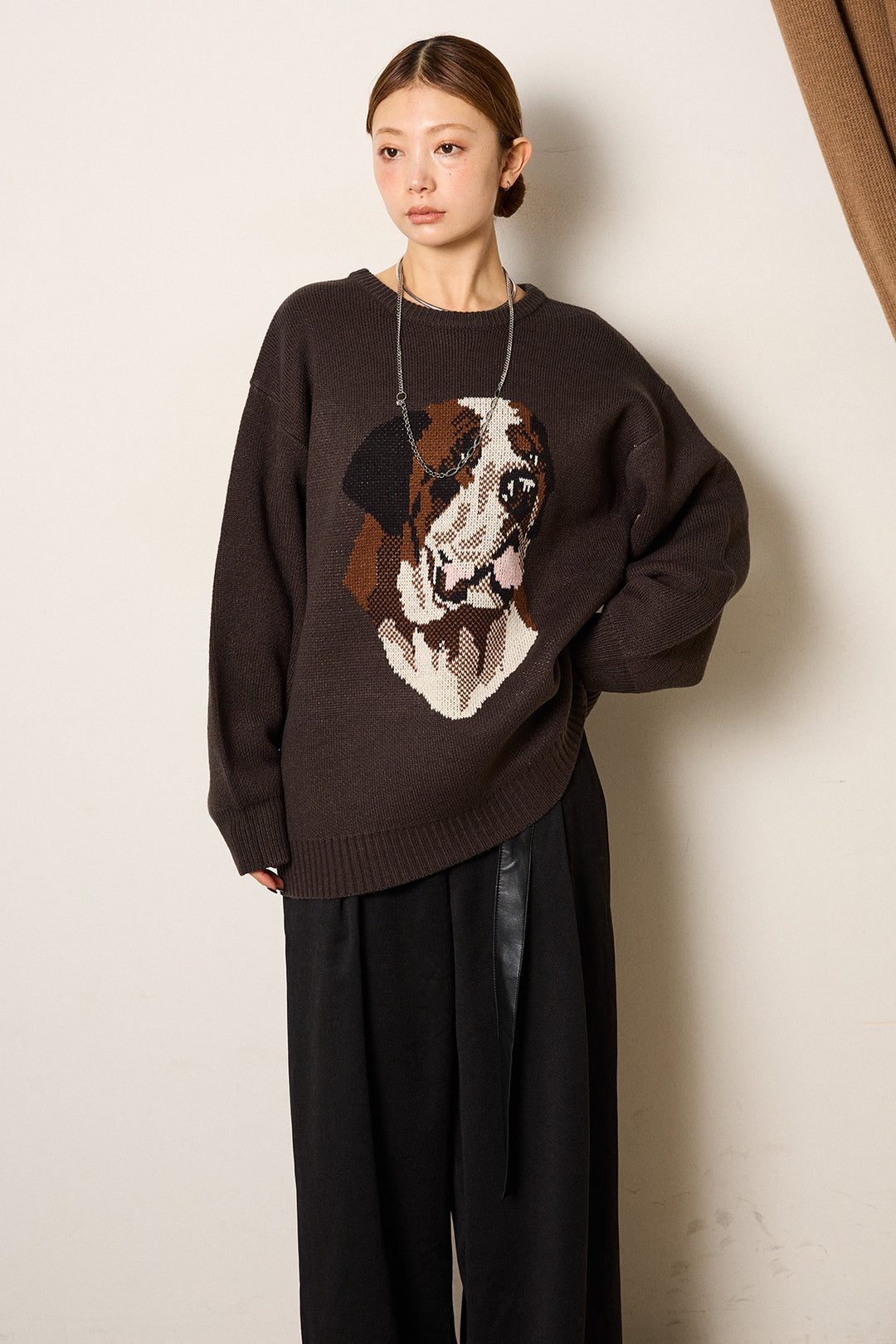 [SET]アニマルジャガード柄ニットトップス+リブナローニットスカート(2set)