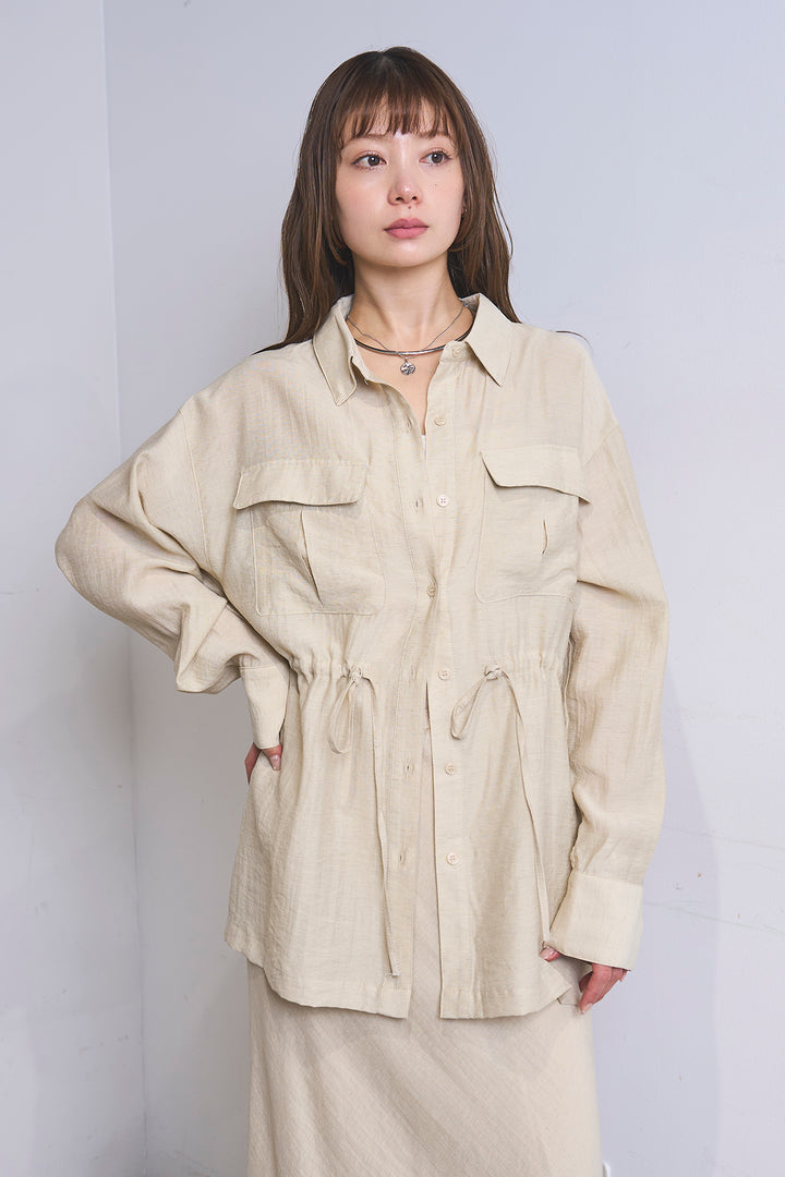 [SET]リネンブレンドシアーサファリシャツ+リネンブレンドロングナロースカート(2set)