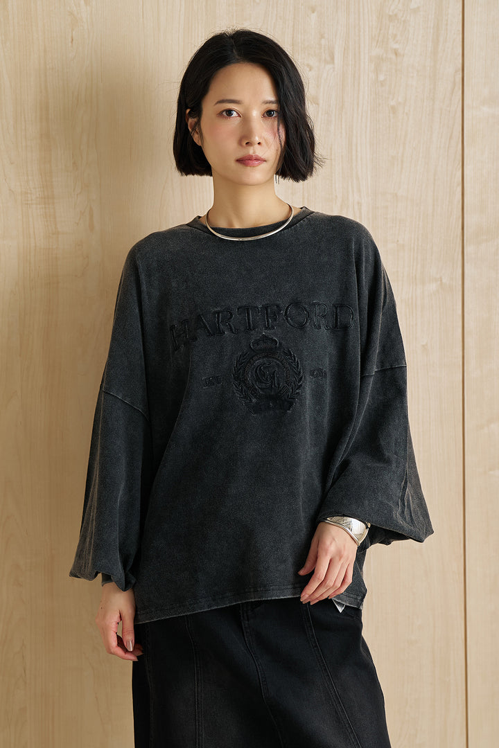 [SET]袖ボリュームHARTFORD刺繍Tシャツ+切替デニムロングスカート(2set)