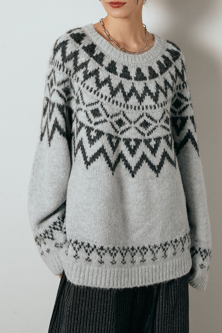 ノルディック柄Uネックプルオーバー