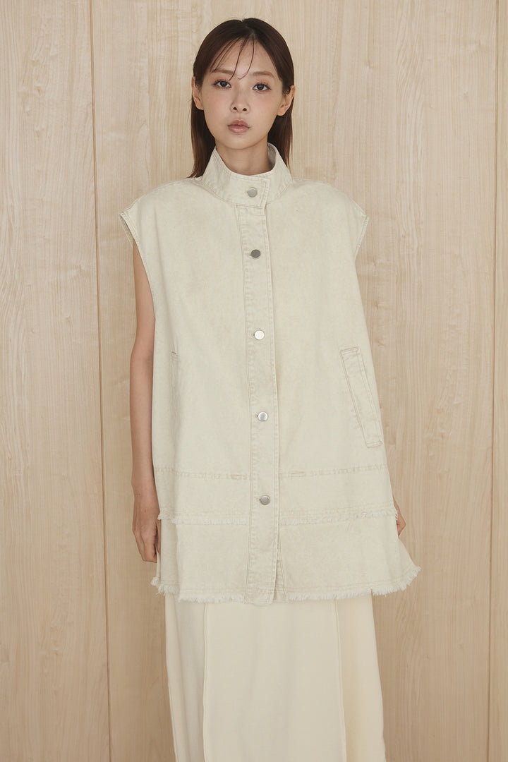 [SET]ケミカルデニムヘムカットオフジレ+イレギュラープリーツイージースカート(2set)